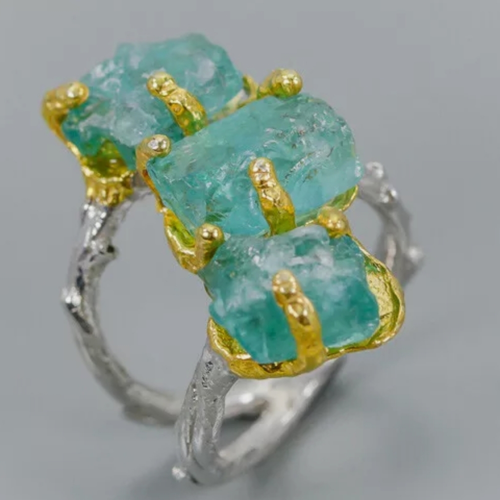 Large Raw Apatite sterling silver ring 6.75sz - Picture 3 of 4